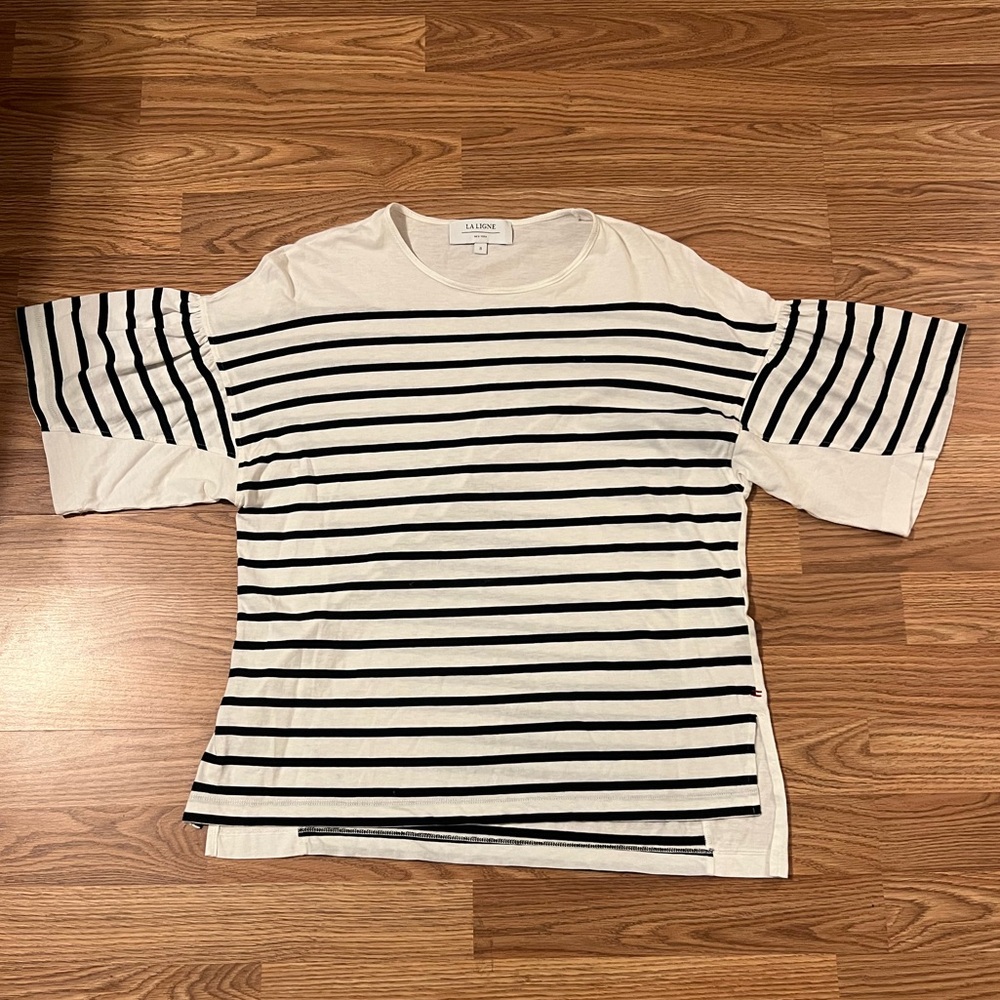 La Ligne New York Shirt Puff Sleeve Black White Stripe Womens small